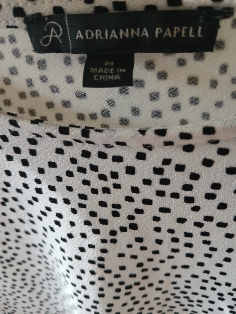 Adrianna Papell Top with Black Dot Pattern Size M